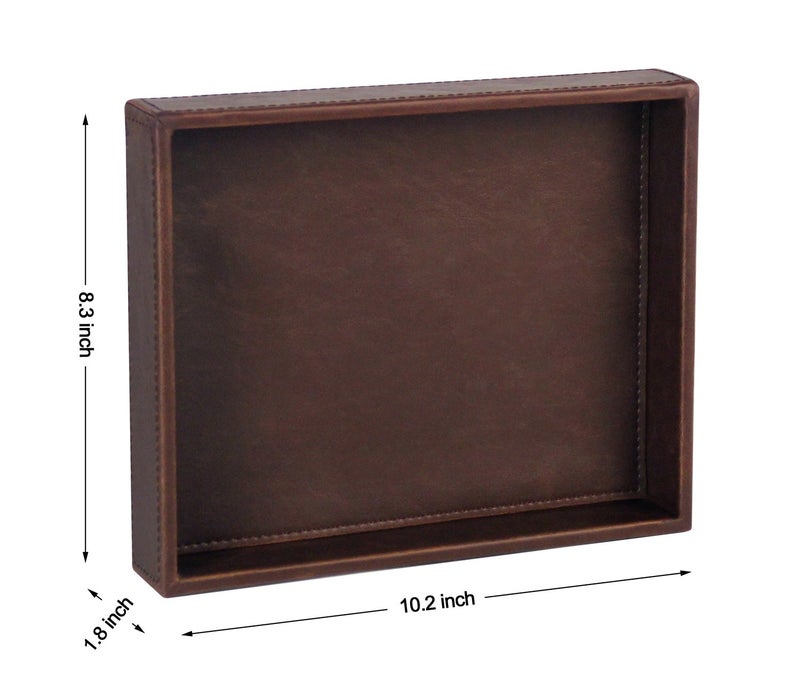Vixdonos Leather Valet Tray Rectangular Catchall Tray Counter Organizer for Key,Jewelry,Perfume,Glasses and Watches(Brown) - Image 2